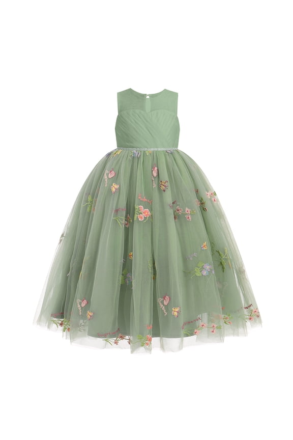 Flower Girl Dresses for Wedding Sleeveless Cutout Tulle Princess Pageant Birthday Party Gown 3-14Y