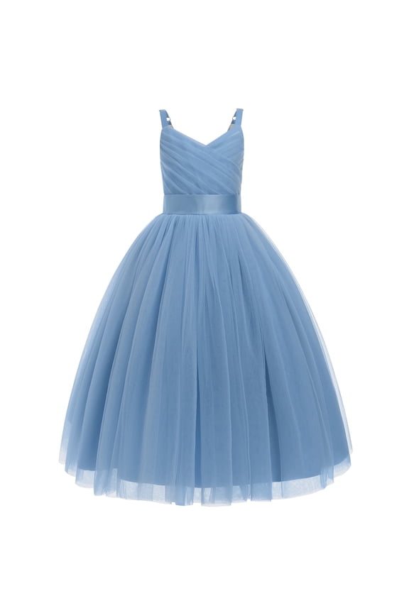 Flower Girl Dresses for Wedding Spaghetti Strap Tulle Princess Pageant Birthday Party Gown 6-14Y Gray Blue