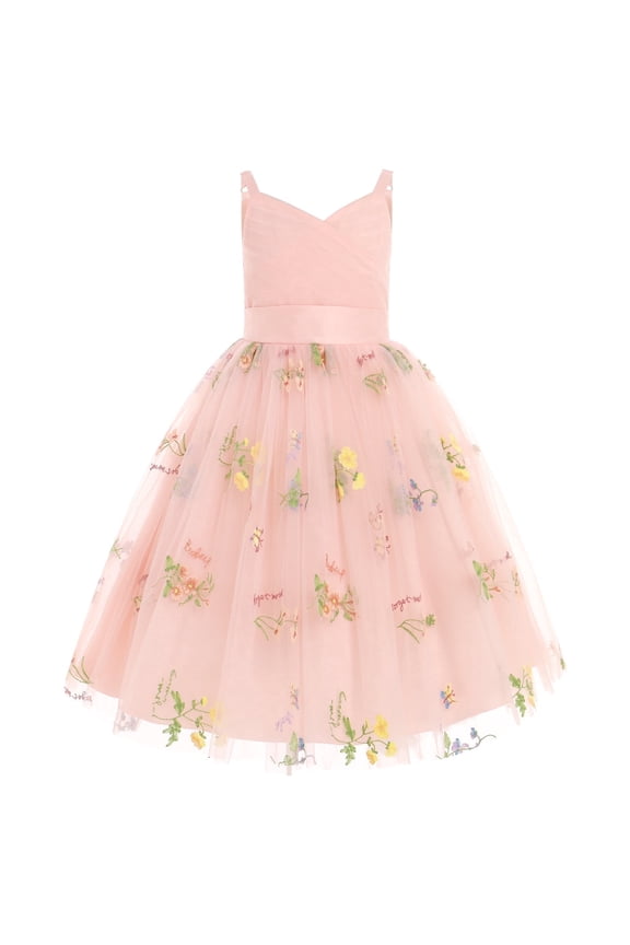 Flower Girl Dresses for Wedding Spaghetti Strap Tulle Princess Pageant Birthday Party Gown 6-14Y Pink Floral