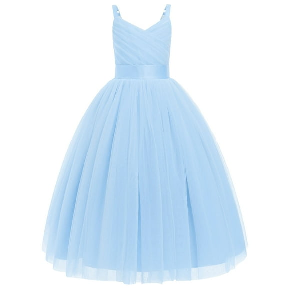 IDOPIP Flower Girl Dresses for Wedding Spaghetti Strap Tulle Princess Pageant Birthday Party Gown