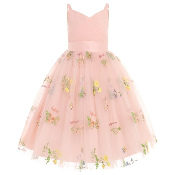 IDOPIP Flower Girl Dresses for Wedding Spaghetti Strap Tulle Princess Pageant Birthday Party Gown 6-14Y Pink Floral