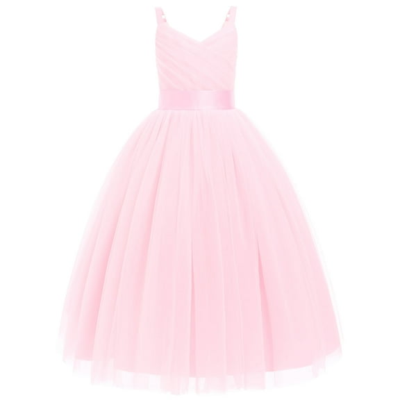 IDOPIP Flower Girl Dresses for Wedding Spaghetti Strap Tulle Princess Pageant Birthday Party Gown