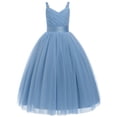 thumbnail image 1 of IDOPIP Flower Girl Dresses for Wedding Spaghetti Strap Tulle Princess Pageant Birthday Party Gown 6-14Y Gray Blue, 1 of 10
