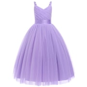 IDOPIP Flower Girl Dresses for Wedding Spaghetti Strap Tulle Princess Pageant Birthday Party Gown 6-14Y Light Purple