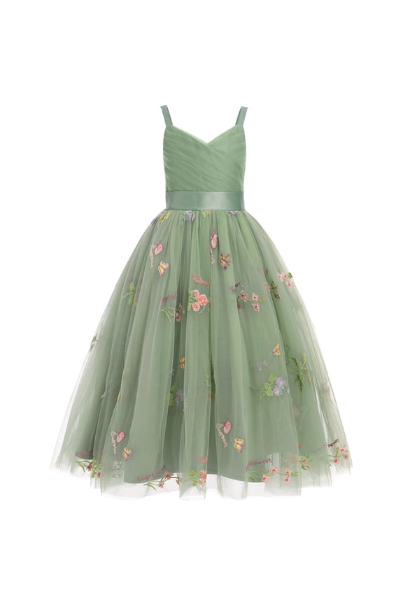 Flower Girl Dresses for Wedding Spaghetti Strap Tulle Princess Pageant Birthday Party Gown