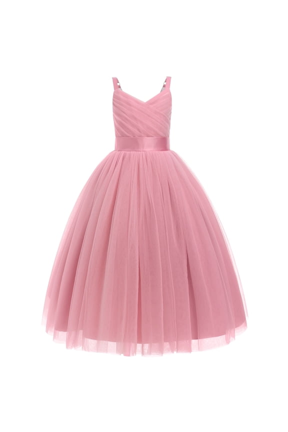 Flower Girl Dresses for Wedding Spaghetti Strap Tulle Princess Pageant Birthday Party Gown 6-14Y Dirty Pink