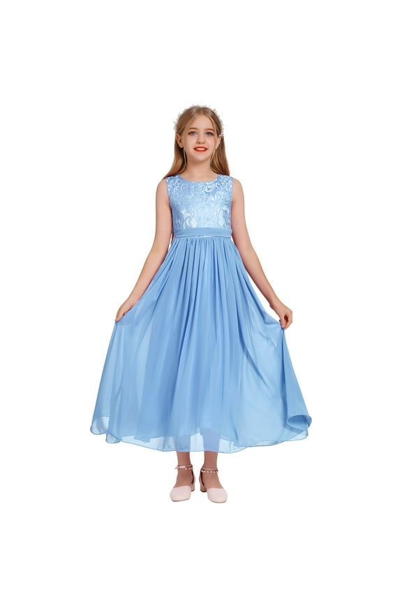 Flower Girl Floral Lace Maxi Princess Dresses Wedding Bridesmaid Party Communion Gown