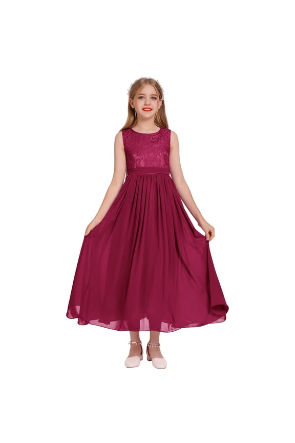 Flower Girl Floral Lace Maxi Princess Dresses Wedding Bridesmaid Party Communion Gown