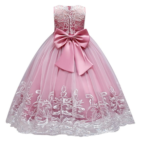 IDOPIP Flower Girl Lace Tulle Dress for Kids Wedding Bridesmaid Birthday Party Formal Princess Gown