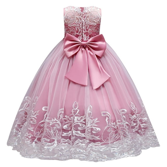 IDOPIP Flower Girl Lace Tulle Dress for Kids Wedding Bridesmaid Birthday Party Formal Princess Gown