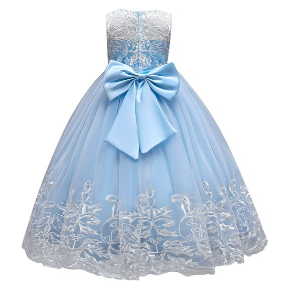 IDOPIP Flower Girl Lace Tulle Dress for Kids Wedding Bridesmaid Birthday Party Formal Princess Gown