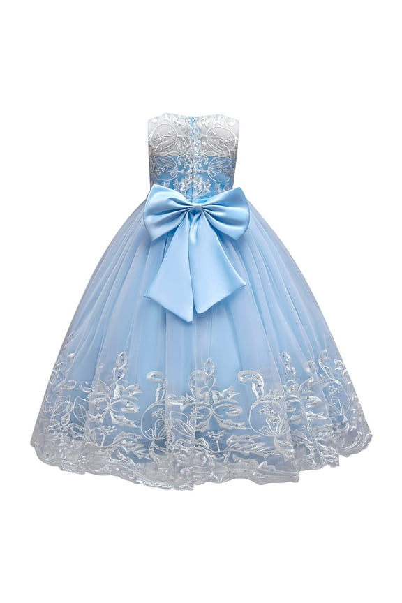 Flower Girl Lace Tulle Dress for Kids Wedding Bridesmaid Birthday Party Formal Princess Gown