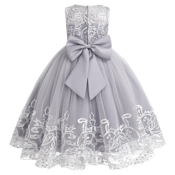 IDOPIP Flower Girl Lace Tulle Dress for Kids Wedding Bridesmaid Birthday Party Formal Princess Gown