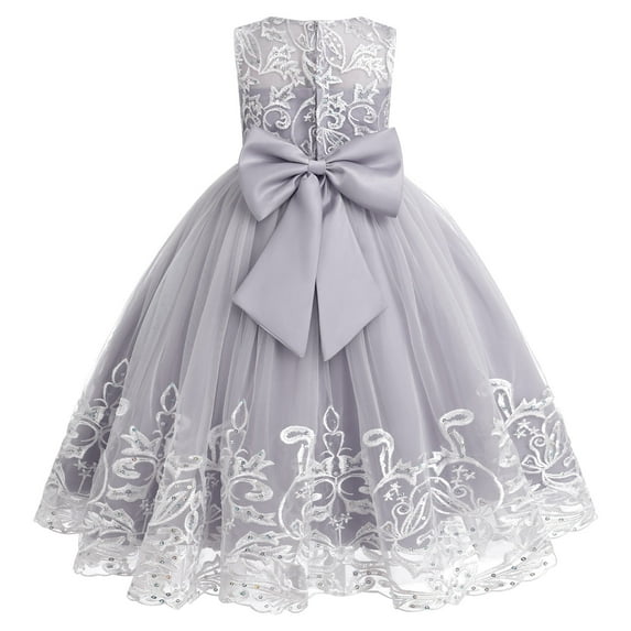 IDOPIP Flower Girl Lace Tulle Dress for Kids Wedding Bridesmaid Birthday Party Formal Princess Gown