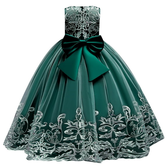 IDOPIP Flower Girl Lace Tulle Dress for Kids Wedding Bridesmaid Birthday Party Formal Princess Gown