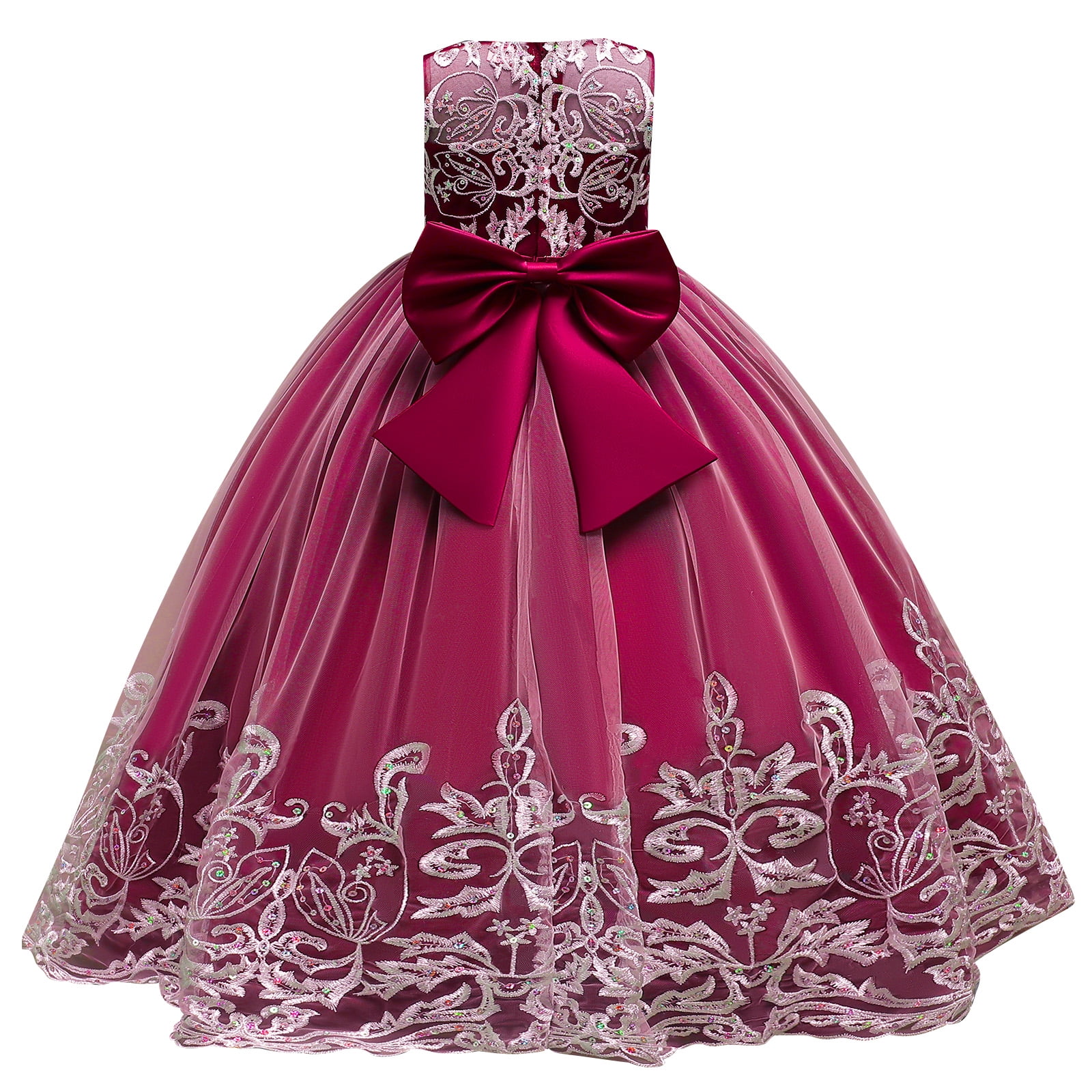 Abito Da Bambina In Tulle E Pizzo Per Damigella, Compleanno, Comunione – Lungo, Maniche Corte, Vario Stagioni