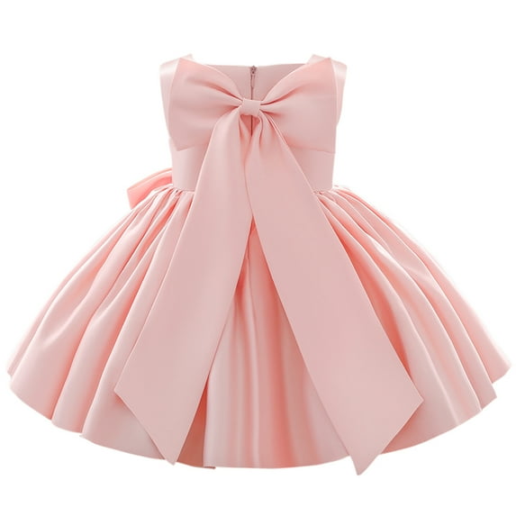 IDOPIP Flower Girls Bowknot Tutu Dress for Kids Baby Wedding Birthday Party Baptism Formal Dresses