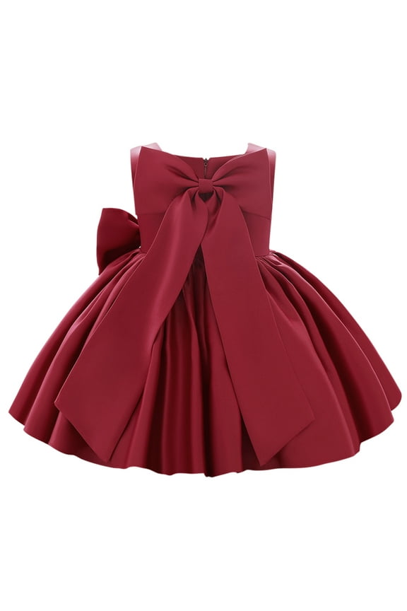 Flower Girls Bowknot Tutu Dress for Kids Baby Wedding Birthday Party Baptism Formal Dresses