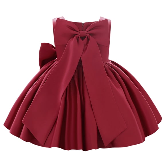 IDOPIP Flower Girls Bowknot Tutu Dress for Kids Baby Wedding Birthday Party Baptism Formal Dresses