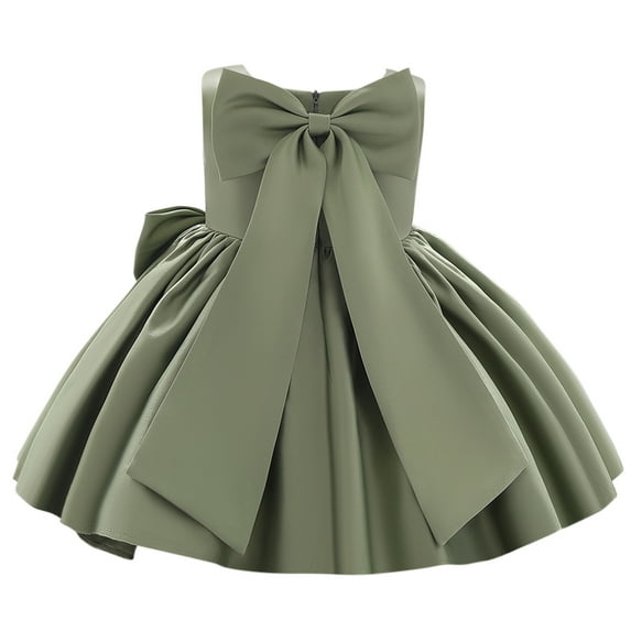 IDOPIP Flower Girls Bowknot Tutu Dress for Kids Baby Wedding Birthday Party Baptism Formal Dresses