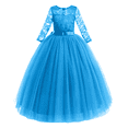thumbnail image 1 of IDOPIP Flower Girls Long Lace Bridesmaid Dress 3/4 Sleeves Floor Length Wedding Party Princess Dress, 1 of 8