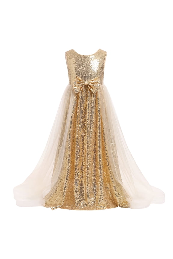 Flower Girls Sequin Dress Sleeveless Sparkly Tulle Long Dress Pageant Birthday Graduation Gown