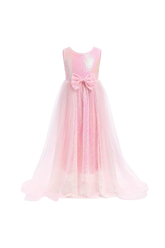 Flower Girls Sequin Dress Sleeveless Sparkly Tulle Long Dress Pageant Birthday Graduation Gown