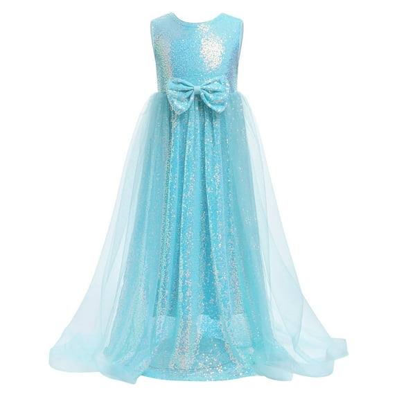 IDOPIP Flower Girls Sequin Dress Sleeveless Sparkly Tulle Long Dress Pageant Birthday Graduation Gown