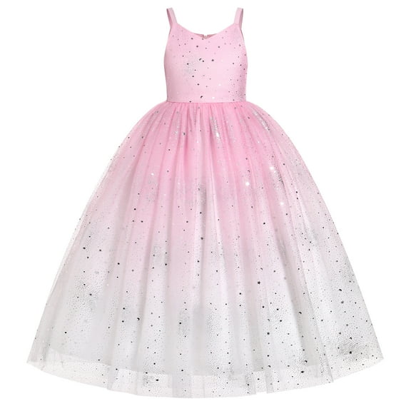 IDOPIP Flower Girls Spaghetti Strap Tulle Dress Long A Line Wedding Pageant Princess Birthday Party Dresses 3-14Y