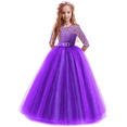 thumbnail image 1 of IDOPIP Flower Girls Vintage Floral Lace Dress 3/4 Sleeve Floor Length Tulle Dresses Wedding Party Evening Formal Pegeant Dance Prom Ball Gown 13-14 Years,Dark Purple, 1 of 8