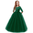 thumbnail image 1 of IDOPIP Flower Girls Vintage Floral Lace Dress 3/4 Sleeve Floor Length Tulle Dresses Wedding Party Evening Formal Pegeant Dance Prom Ball Gown 11-12 Years,Blackish Green, 1 of 8