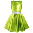 thumbnail image 1 of IDOPIP Girl Shiny Metallic Dress Toddler Holographic Skater Dress Metallic Music Festivals Birthday 80s Sparkly Outfits Kids Alien Halloween 90s Prom Swing Skater Dress 11-12 Years Green White, 1 of 3