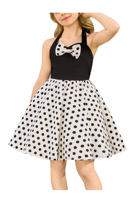Girls 1950s Vintage Dresses Halter Sleeveless Bowknot Heart Neck Retro A Line Swing Formal Party Holiday Wedding Flower Girl Dress 4-12 Years