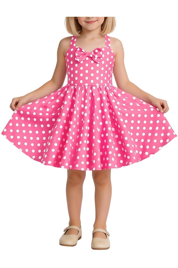 Girls 1950s Vintage Dresses Halter Sleeveless Bowknot Heart Neck Retro A Line Swing Formal Party Holiday Wedding Flower Girl Dress 4-12 Years