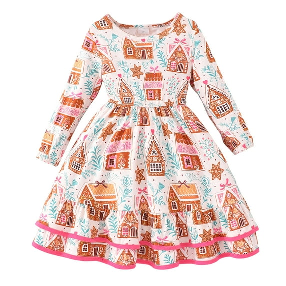IDOPIP Girls Fall Long Sleeve Dress Floral Ruffle Dress Off Shoulder Casual Dress 6Y Blue
