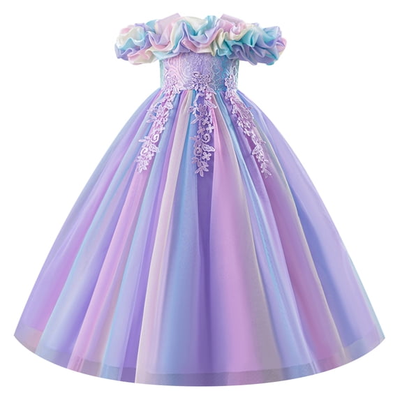 IDOPIP Girls Formal Dress Kids Party Ball Gown Daughter Dance Dresses Sparkly Round Neck Lace Tiered Tulle Flower Girl Dress 3 Years
