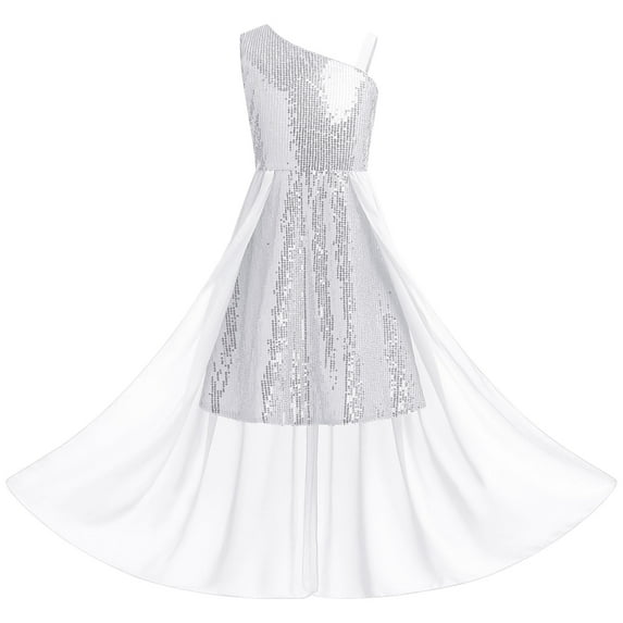 IDOPIP Girls Sequin Dress One Shoulder Birthday Party Prom Dresses Sparkly Pageant Graduation Dresses