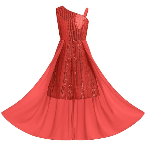 IDOPIP Girls Sequin Dress One Shoulder Birthday Party Prom Dresses Sparkly Pageant Graduation Dresses