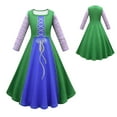 thumbnail image 1 of IDOPIP Halloween Sanderson Sisters Costume Kids Girls Sarah Mary Winifred Witch Dress with Cape Fancy Dress up Cosplay Suit for Photo Shoot Party 5-6 Years Green, 1 of 12
