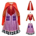 thumbnail image 1 of IDOPIP Halloween Sanderson Sisters Costume Kids Girls Sarah Mary Winifred Witch Dress with Cape Fancy Dress up Cosplay Suit for Photo Shoot Party 6-7 Years Orange, 1 of 10
