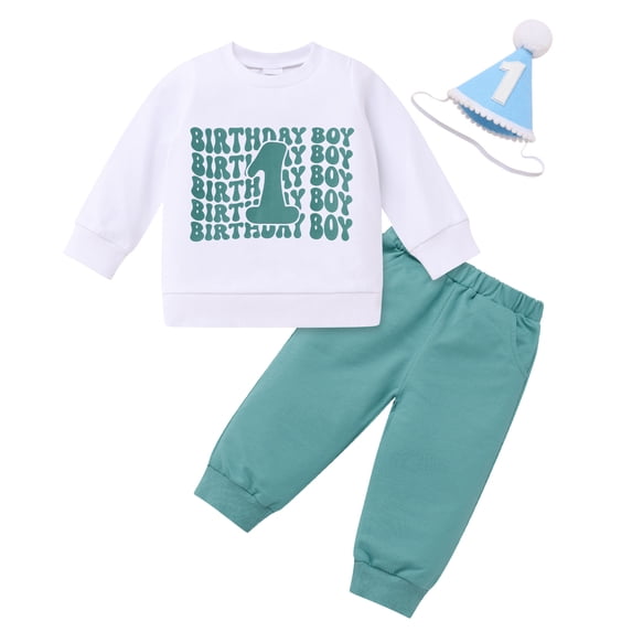 IDOPIP Infant Baby First Birthday Cake Smash Outfit Sets Comfy Fall Crewneck Pullover Cute Green Pants Size 12-18M