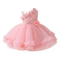 thumbnail image 1 of IDOPIP Infant Baby Flower Girl Dress Asymmetric Shoulder 3D Flowers Toddler Wedding Formal Birthday Party Pageant Tiered Tulle Gowns Tutu Dresses 9-12 Months Pink, 1 of 8