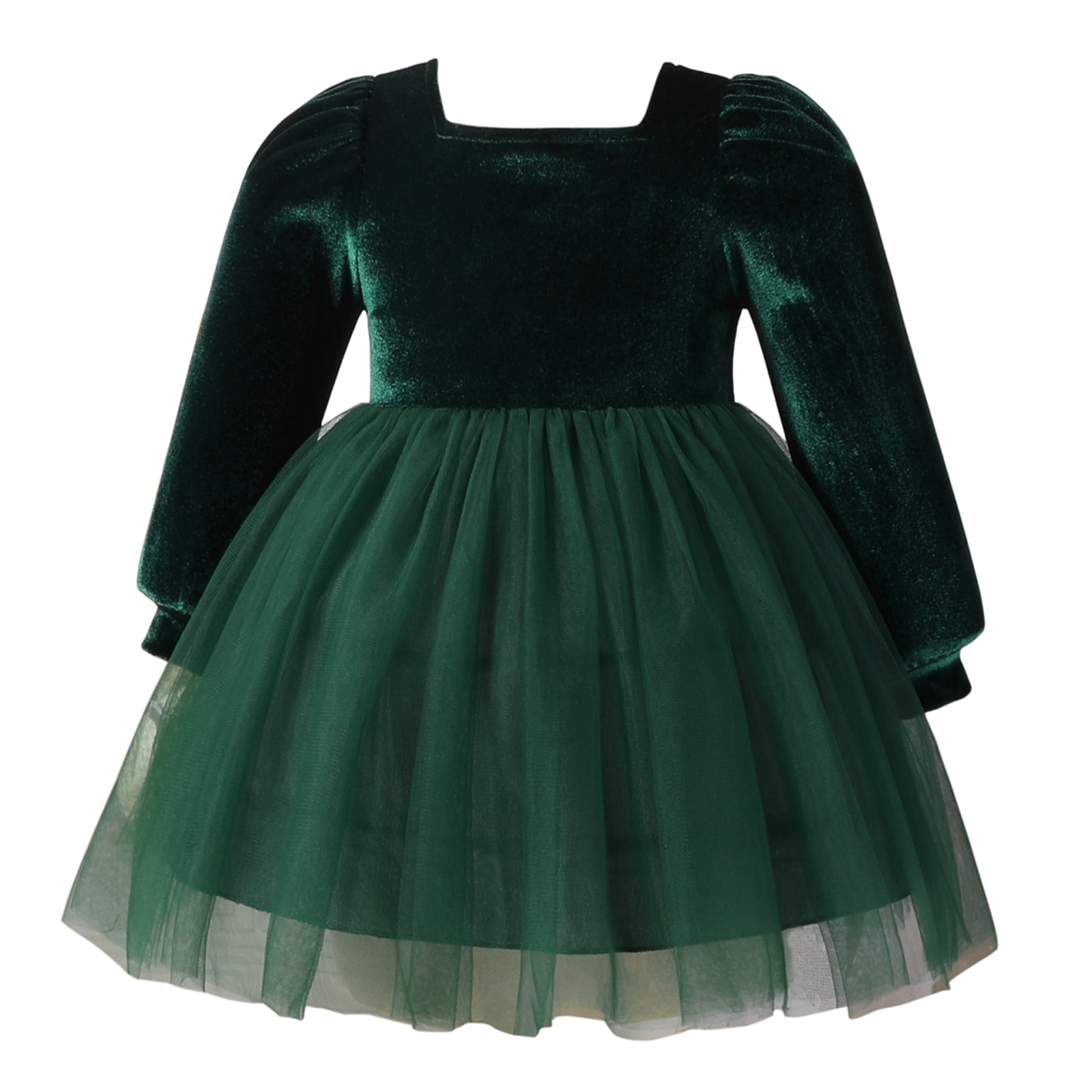 green velvet infant dress Idopip Dresses Baby Girl Long-sleeved Autumn and Winter Tutu Dress 9-12m Green, Infant Girl's [FABRIC COMFORTABLE] Cute Baby Girl Beauty Pageant