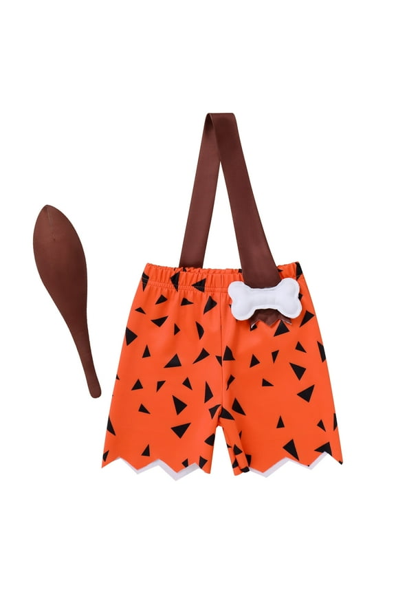 Kids Baby Bam Bam Costume Historical Stone Age Themed Birthday Outfit for Girls Boys Cosplay Dress Up Photo Shoot 6-12 Months Boy - Orange