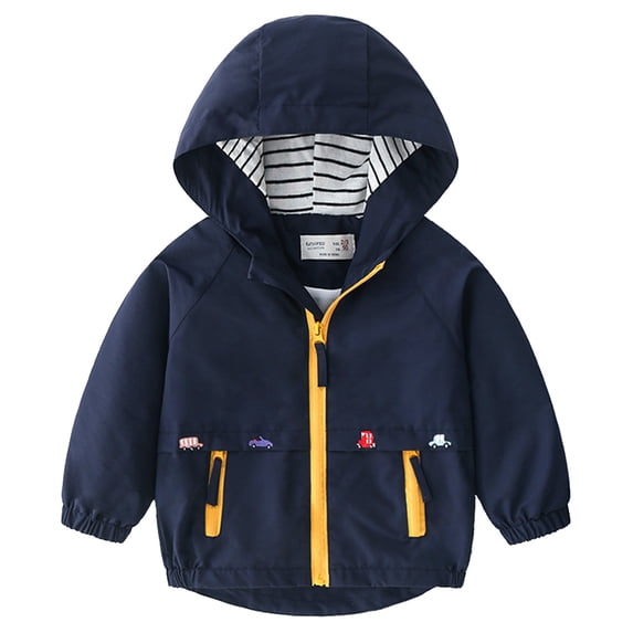 IDOPIP Kids Boys Summer Lightweight Waterproof Hooded Jacket with Pockets Toddler Fall Windbreaker Outfits Zip Up Thin Outwear Coats 18-24 Months Blue