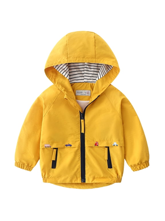 Kids Boys Summer Lightweight Waterproof Hooded Jacket with Pockets Toddler Fall Windbreaker Outfits Zip Up Thin Outwear Coats 18-24 Months Yellow