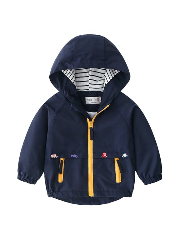 Kids Boys Summer Lightweight Waterproof Hooded Jacket with Pockets Toddler Fall Windbreaker Outfits Zip Up Thin Outwear Coats 3-4 Years Blue