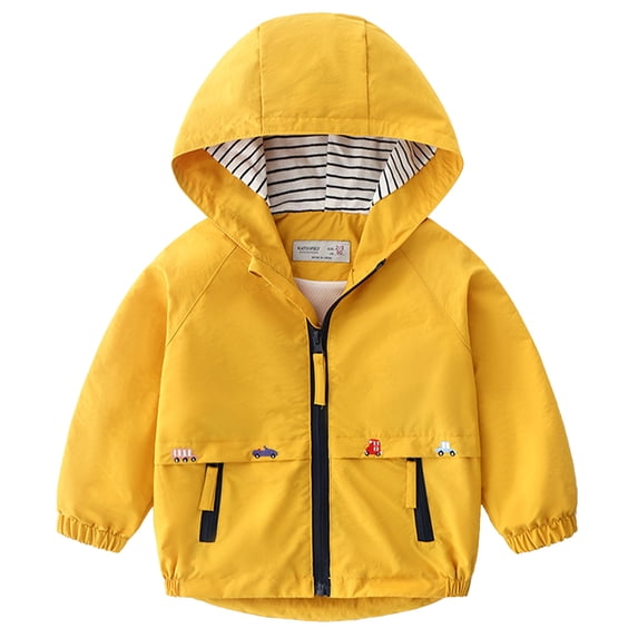 IDOPIP Kids Boys Summer Lightweight Waterproof Hooded Jacket with Pockets Toddler Fall Windbreaker Outfits Zip Up Thin Outwear Coats 4-5 Years Yellow