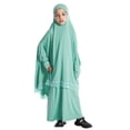 thumbnail image 1 of IDOPIP Kids Girls Abaya Muslim Full Cover Lace Hijab Dress 2pcs Kaftan Dubai Islamic Prayer Dress, 1 of 7