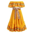 thumbnail image 1 of IDOPIP Kids Girls Traditional Mexican Dress Cinco De Mayo Fiesta Ribbon Ruffle Drape Party Dresses, 1 of 10